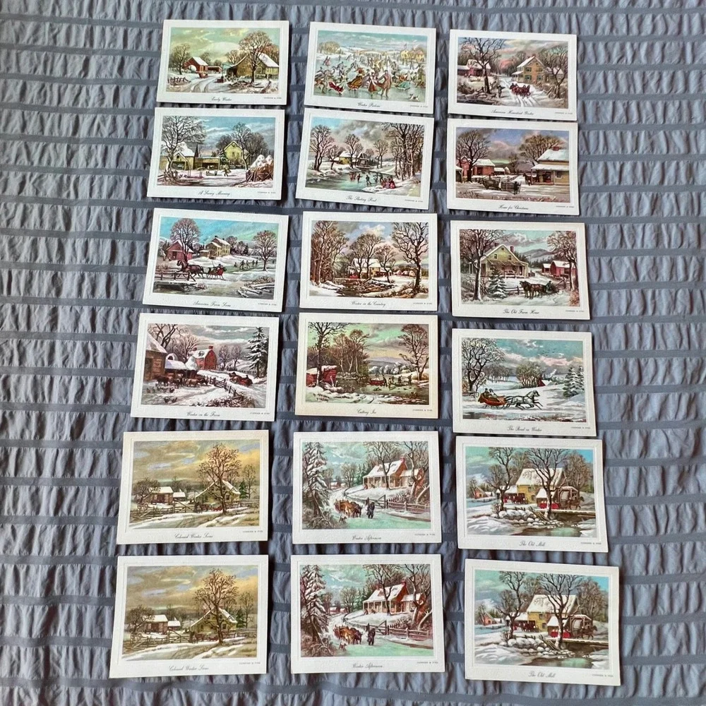 Currier & Ives Vintage Winter Scene‎ Greeting Cards Set of 18 with Envelopes
